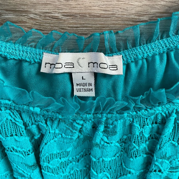 Moa Moa Ladies Short Sleeve Lace Top, Size Large , Teal - Picture 4 of 6